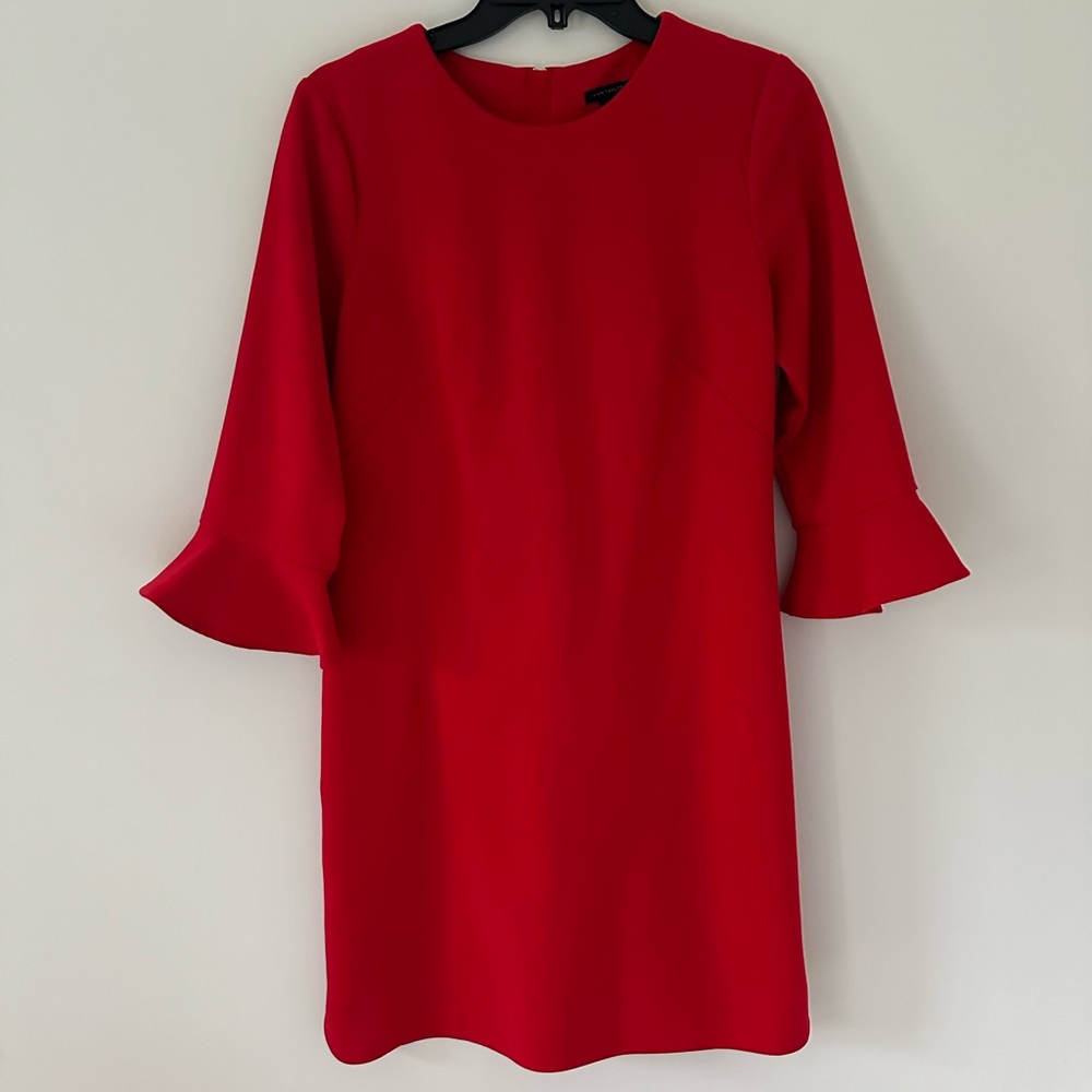 Ann Taylor red dress with ruffle sleeve detail
